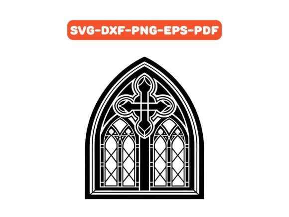Cross Stained Glass Window SVG Vector