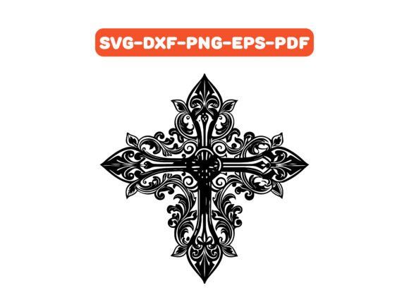 Ornate Cross Floral Design SVG Vector