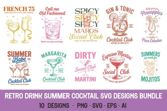 Retro Drink Summer SVG PNG Design Bundle
