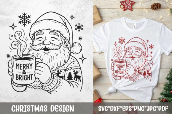 Santa Coffee SVG Merry Bright PNG