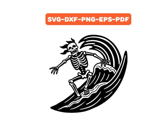 Skeleton Surfing a Wave Playful SVG