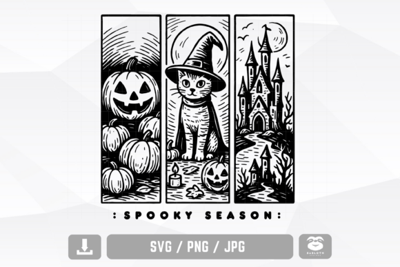 Witch Cat Pumpkin Castle Halloween SVG